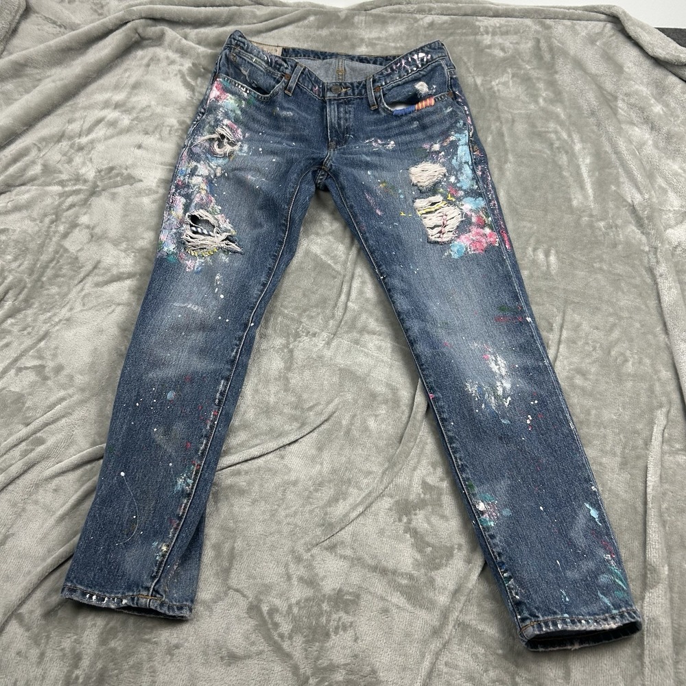 Polo Ralph Lauren Astor Slim Boyfriend Jeans Paint Splatter Distressed Jeans 27
